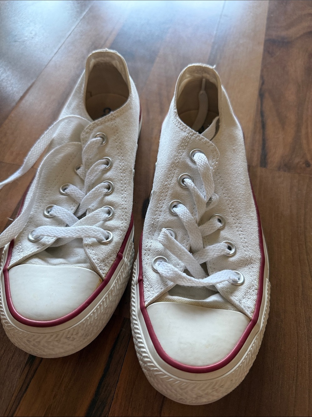 Converse White Canvas Low-Top Sneakers with Red Trim
